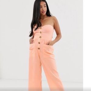 ASOS DESIGN bandeau button front jumpsuit with pockets